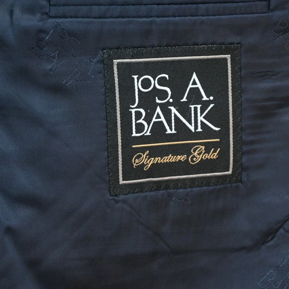 Jos A Bank 46L 38x34 Blue 100% Wool Birdseye Signature Gold Mens Suit